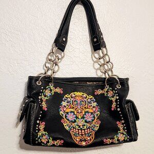 Montana West Concealed Carry Purse with Multi-colored Sugar Skull Cantina